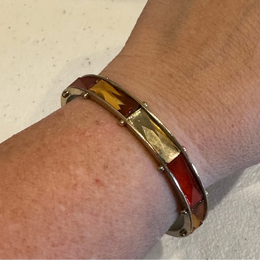 Jessica Simpson Bangle Bracelet- gold w/ orange, yellow & clear faceted crystals